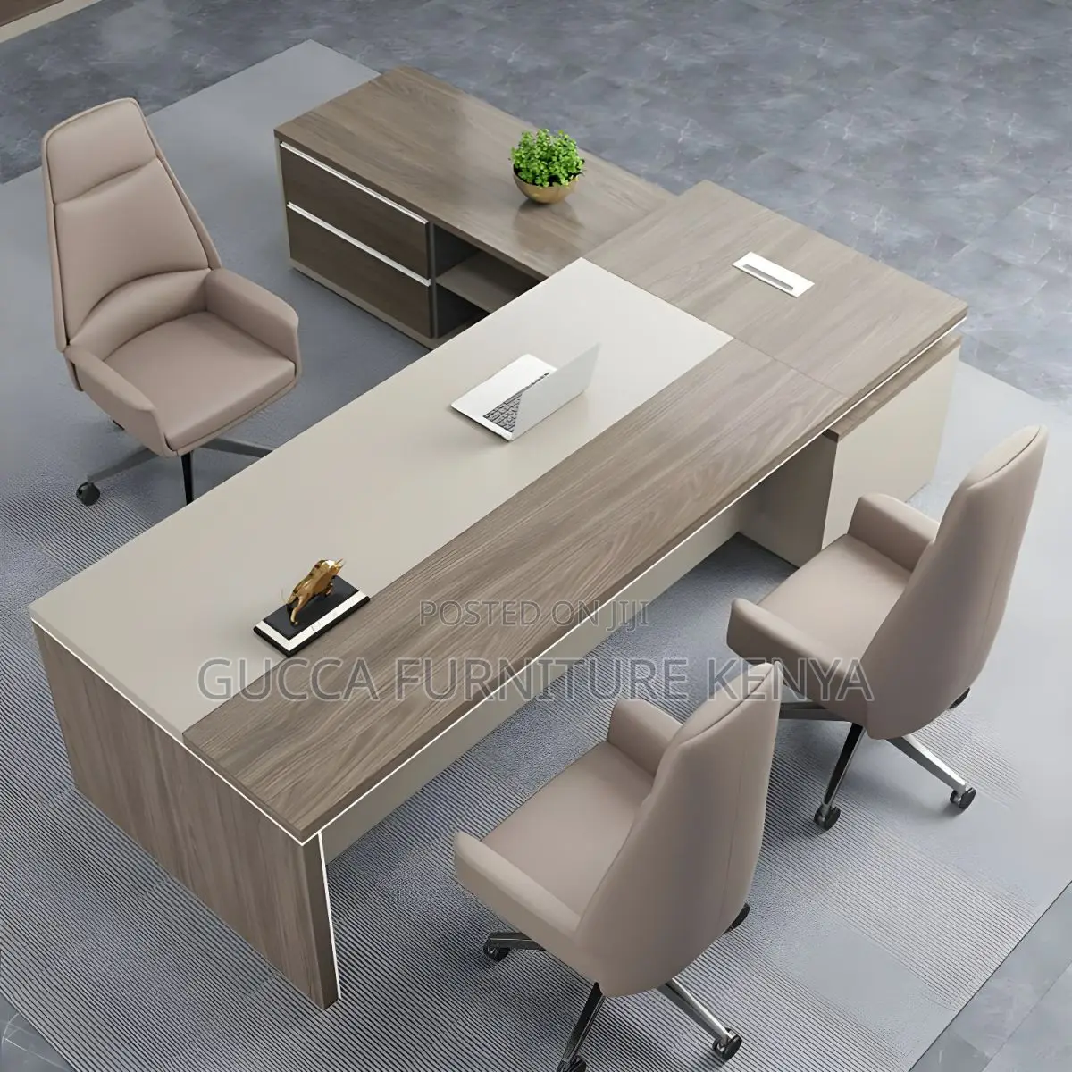 Office Tables:1800mm Brown Wood Modern L-Shape Office Desk