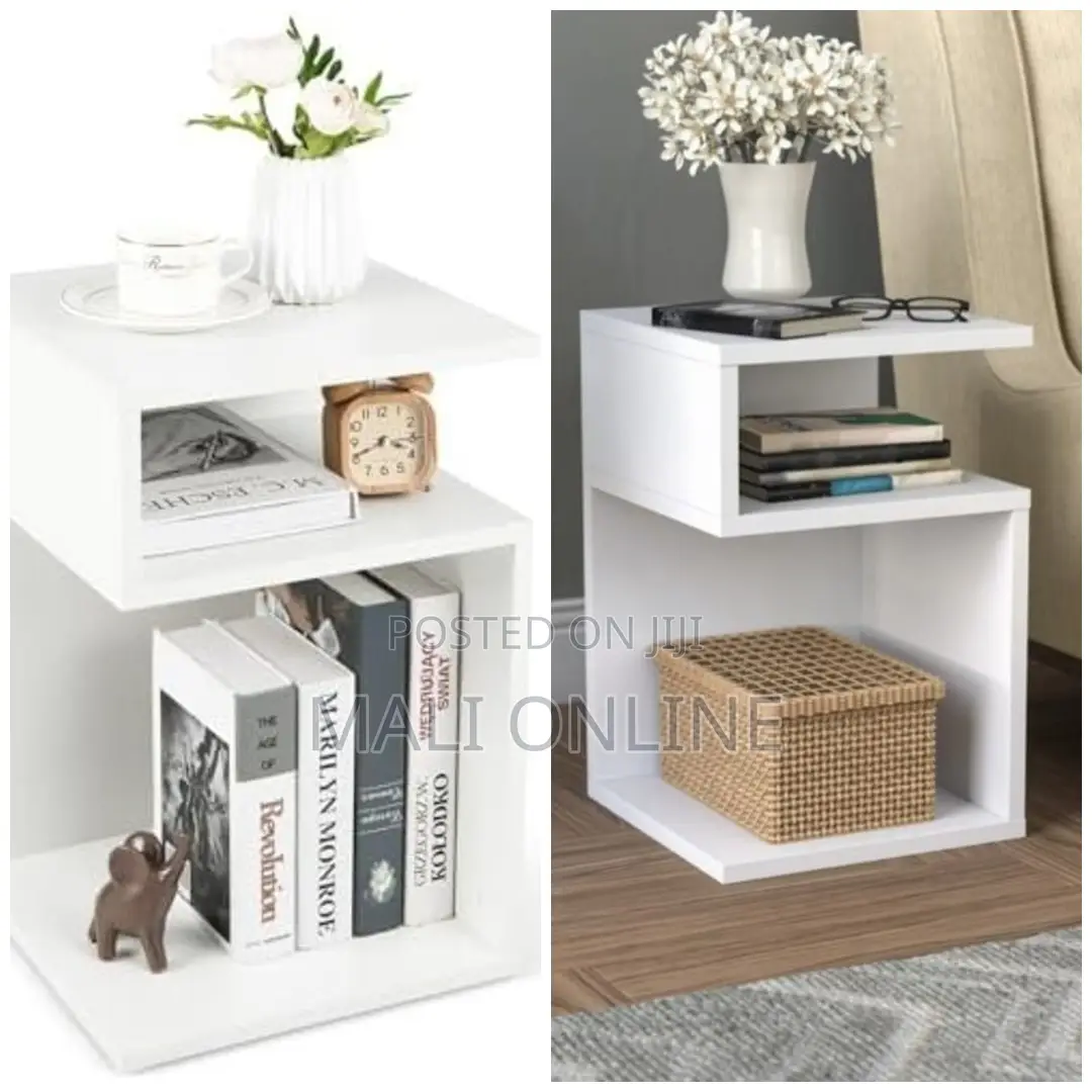 S-Shaped Sofa Side Table With 2 Open Compartments