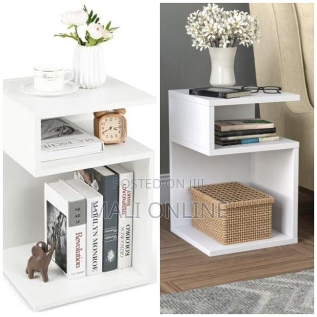 S-Shaped Sofa Side Table With 2 Open Compartments - main view