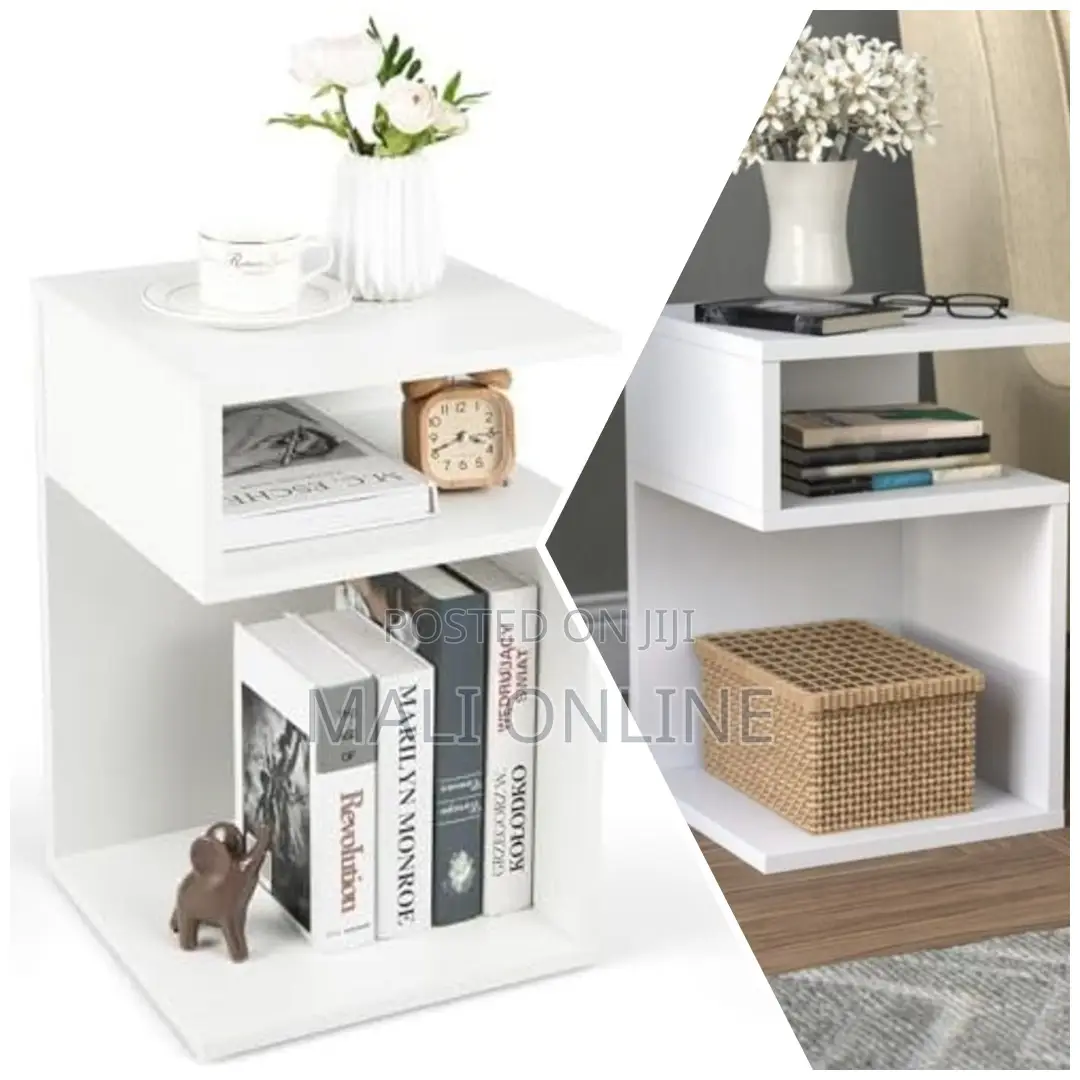 S-Shaped Sofa Side Table With 2 Open Compartments