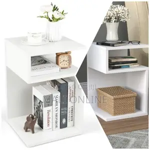 S-Shaped Sofa Side Table With 2 Open Compartments