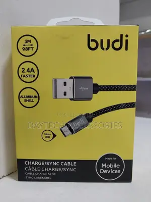 3m Budi Charge Sync Cable Aluminum Shell Micro Cable - Black