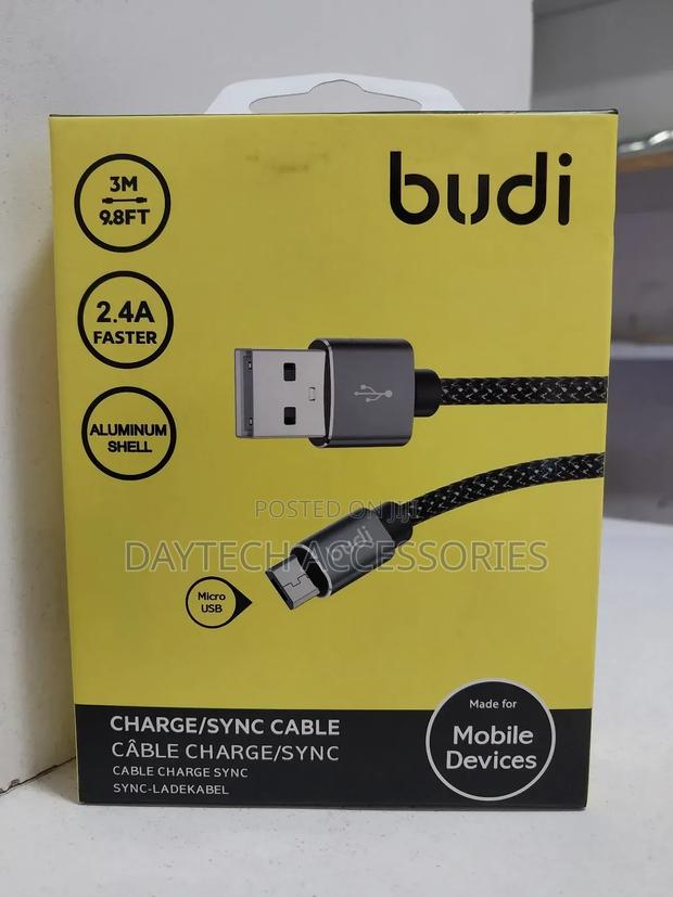 3m Budi Charge Sync Cable Aluminum Shell Micro Cable - Black - thumbnail 2
