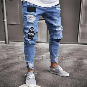 Chicken Distressed Denim Patches Skinny Biker Jeans Slim