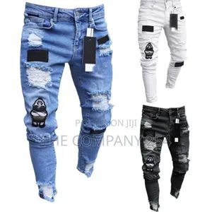 Chicken Distressed Denim Patches Skinny Biker Jeans Slim