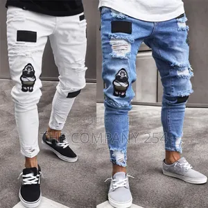 Chicken Distressed Denim Patches Skinny Biker Jeans Slim