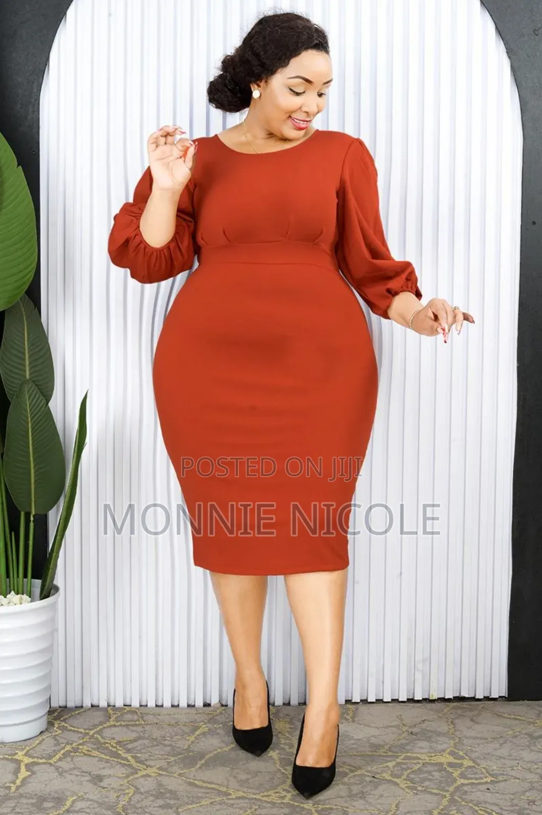 Modest Burnt Orange Office Dress
