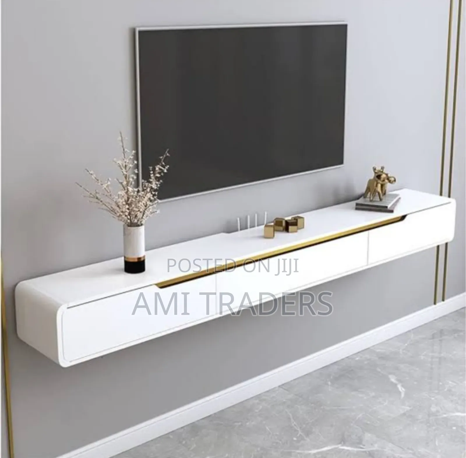 Tv Stand - Floating 8ft White Gold Stand