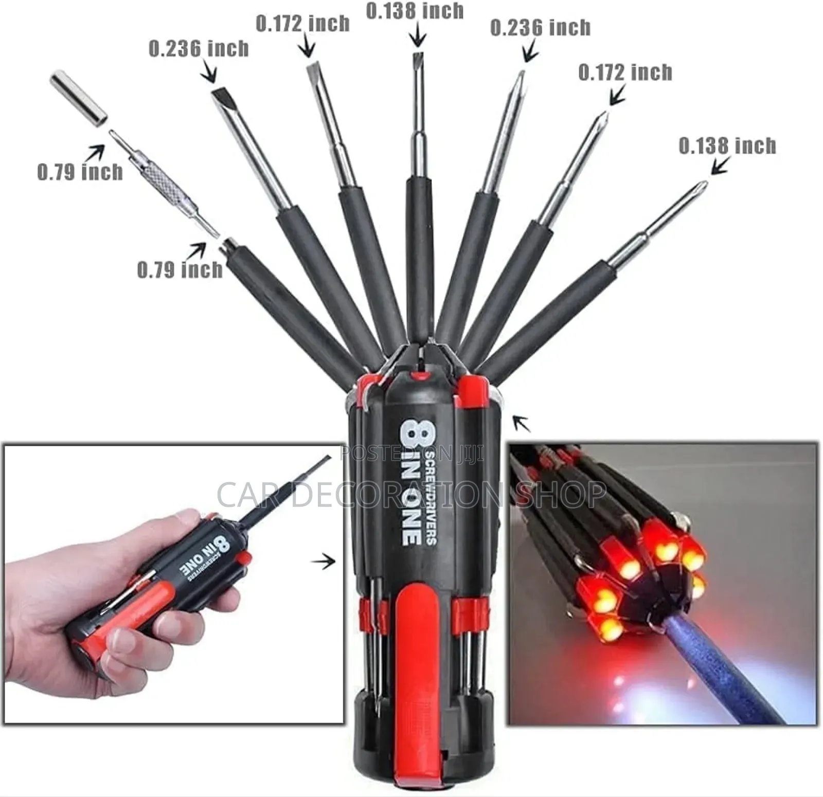 8in1 Stainless Steel Screw Driver With 8led Torch