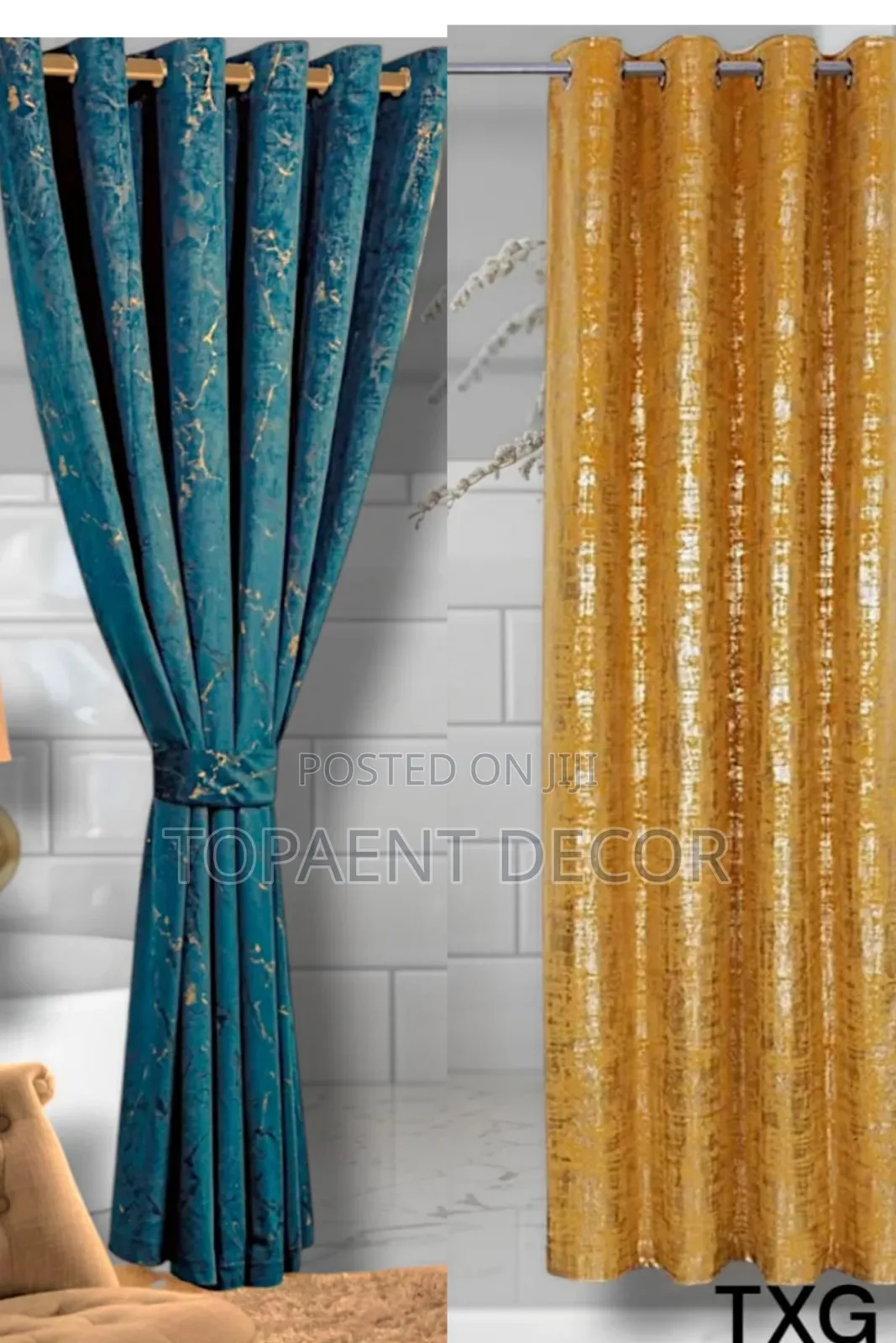 Yellow and Blue Velvet Window Curtains