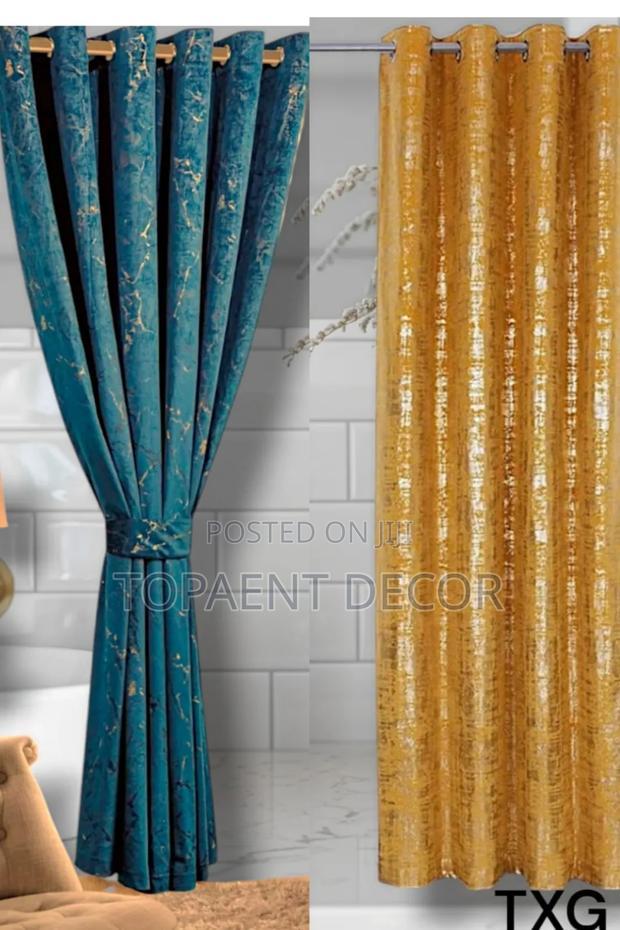 Yellow and Blue Velvet Window Curtains - main view