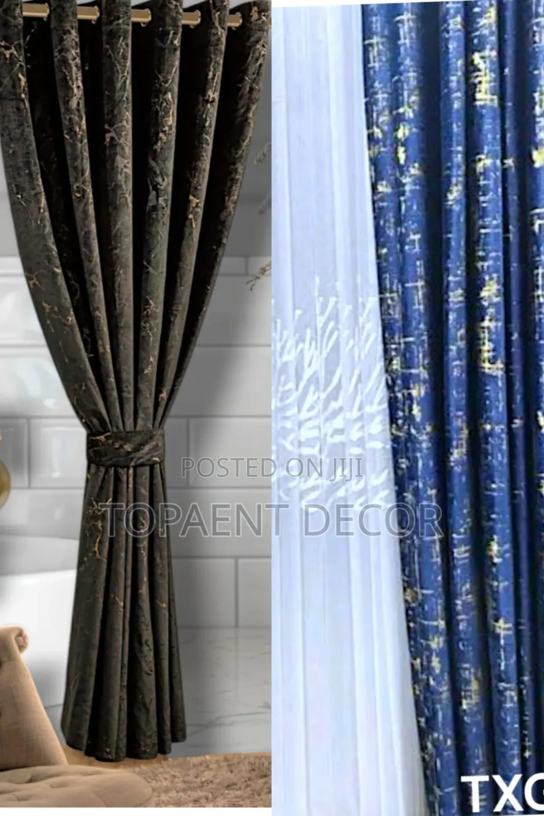 Chocolate Brown and Blue Shiny Window Curtains
