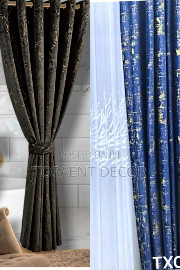 Chocolate Brown and Blue Shiny Window Curtains