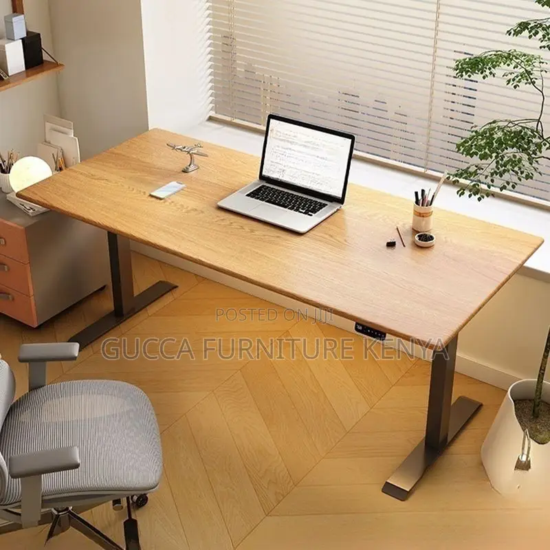 Office Tables:Automated Motorized T-Shape Standing Work Desk