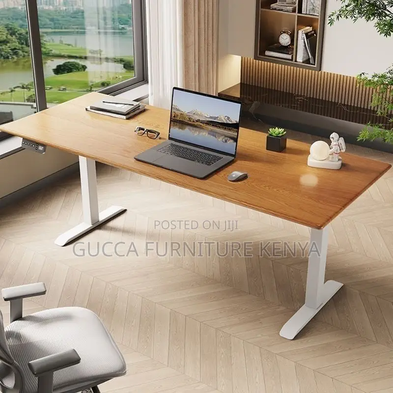 Office Tables:Automated Motorized T-Shape Standing Work Desk