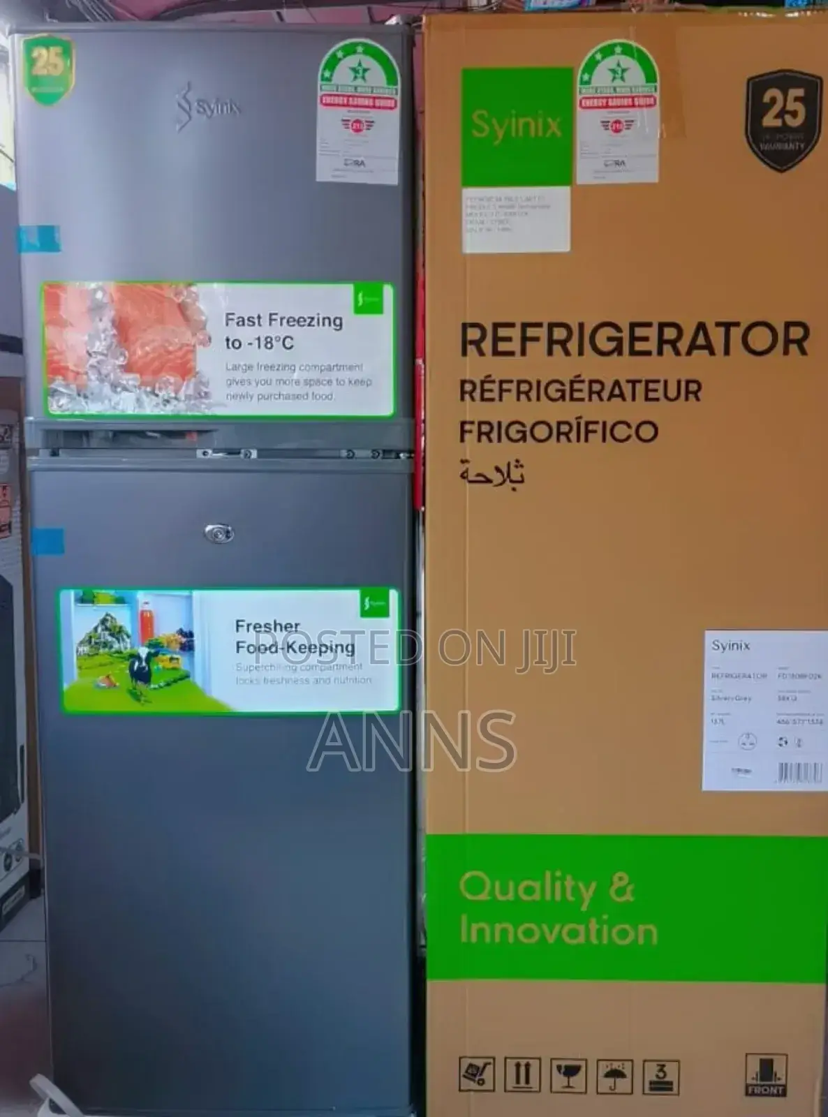 Syinix 138L ~ Double Door Fridge- Grey