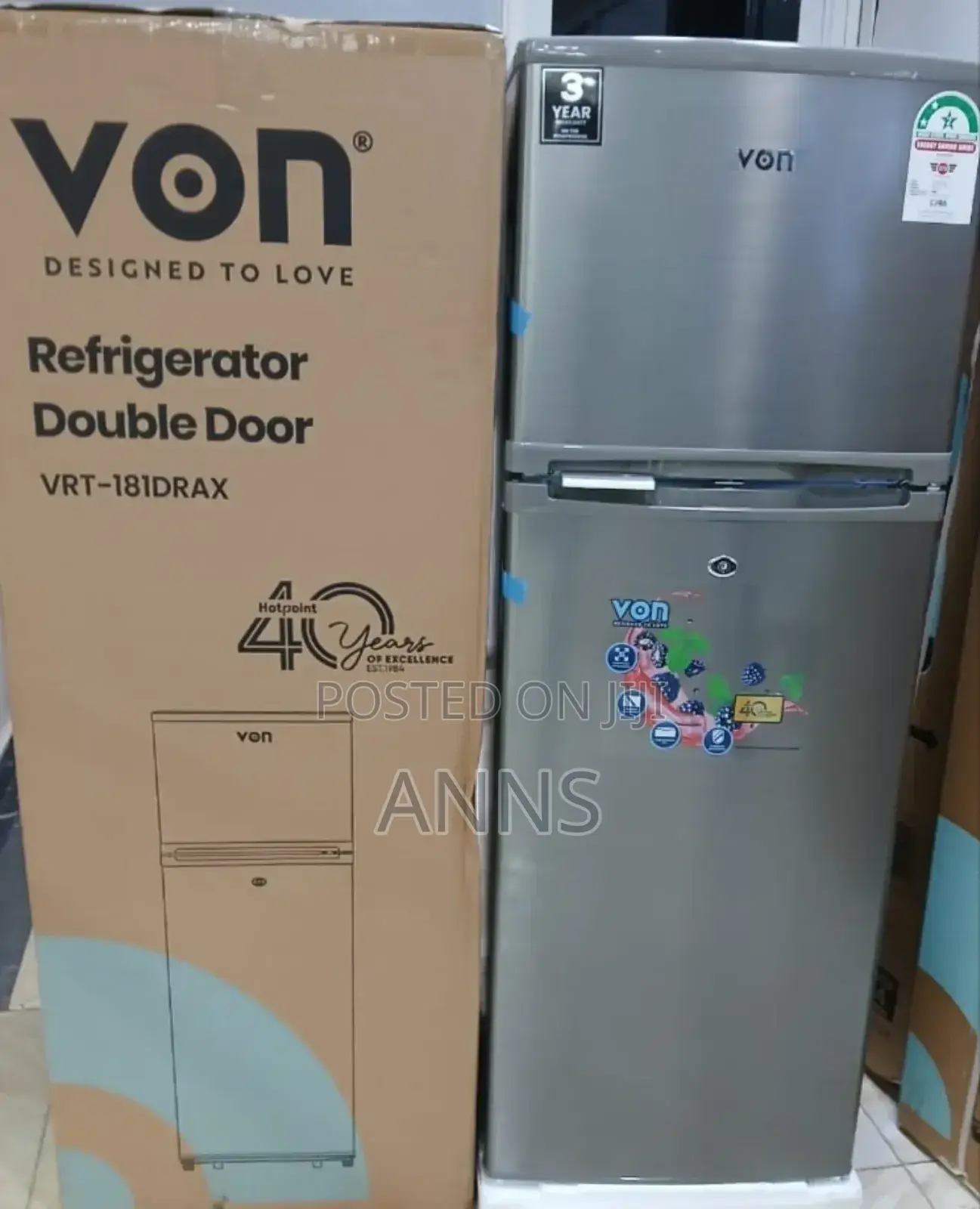 Von 181L - Silver Double Door Defrost Refrigerator