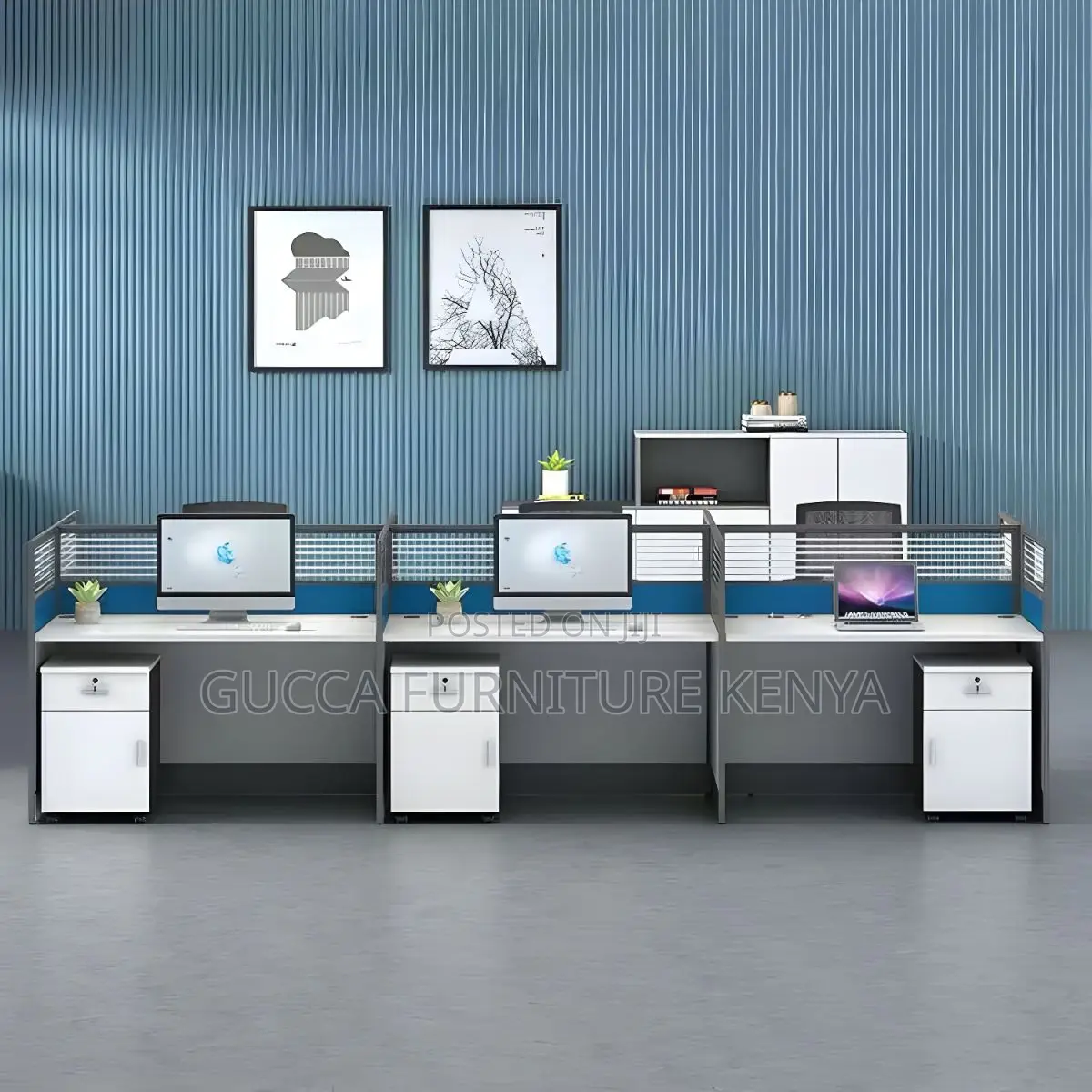 Workstations:6-Way Rectangular White Desktop Workstation