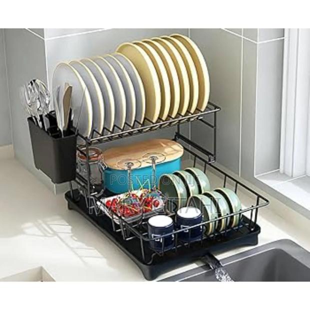 2 Tier Minimalist Iron Dish Rack With Drain Board at 2699