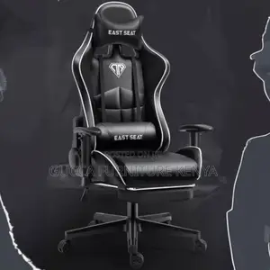 Office Chairs: Black Leather Modern Tilt Back Gamer Chair