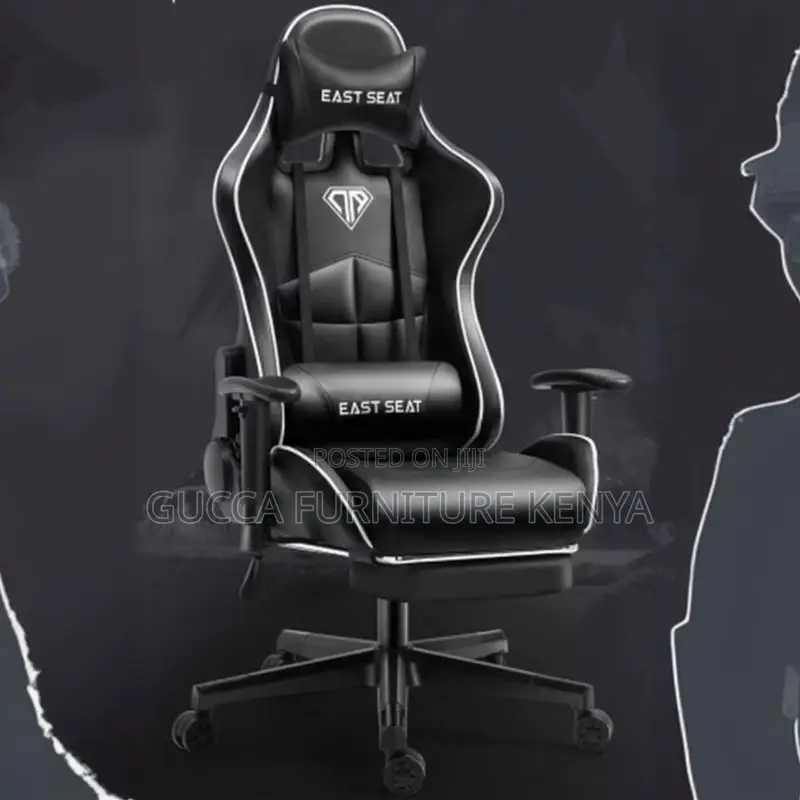 Office Chairs: Black Leather Modern Tilt Back Gamer Chair