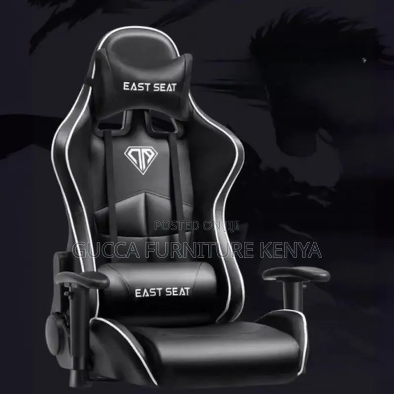 Office Chairs: Black Leather Modern Tilt Back Gamer Chair