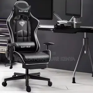 Office Chairs: Black Leather Modern Tilt Back Gamer Chair