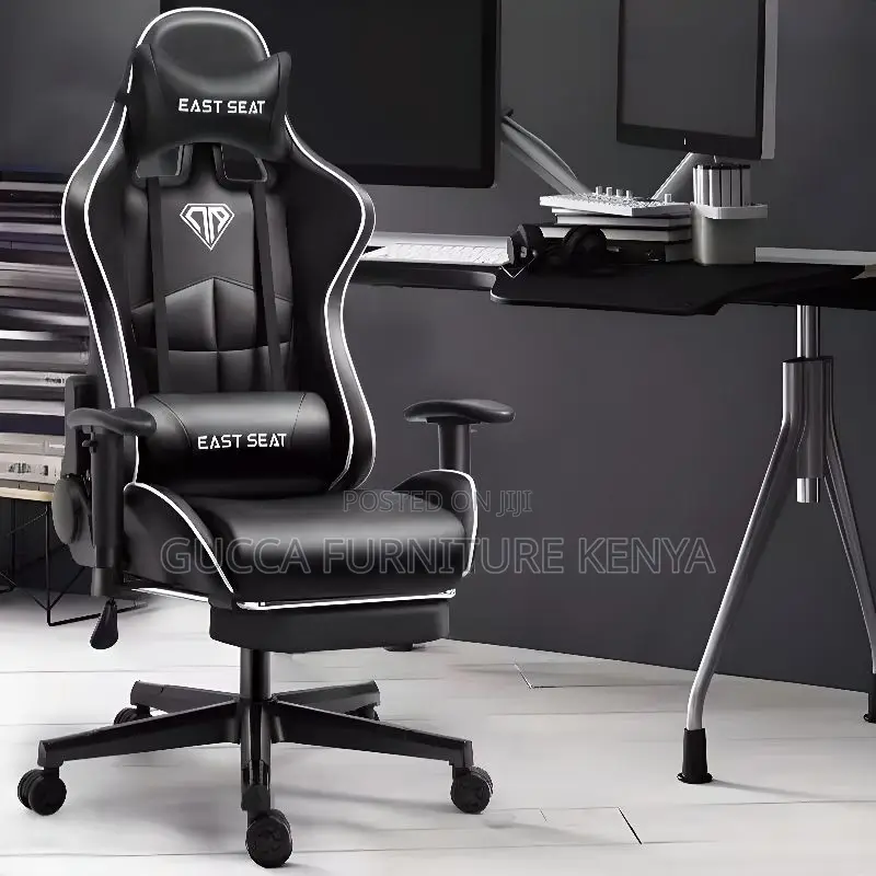 Office Chairs: Black Leather Modern Tilt Back Gamer Chair