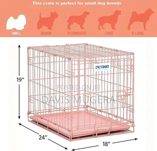 Pink Folding Metal Dog Crate With Divider Panel Floor -Small - thumbnail 3