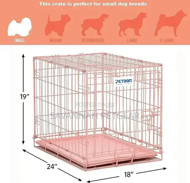 Pink Folding Metal Dog Crate With Divider Panel Floor -Small