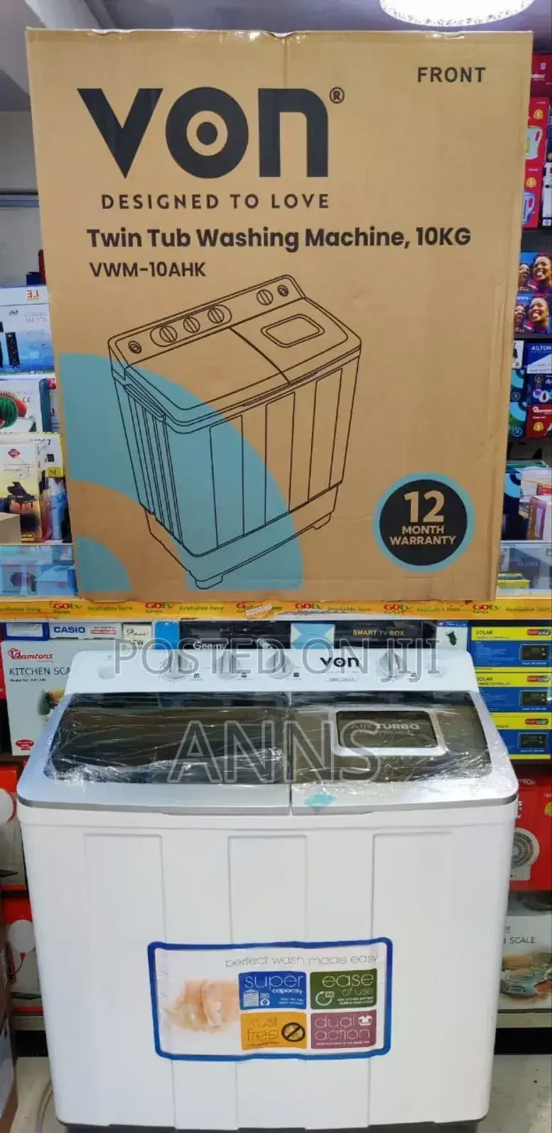 Von 10kgs Twin Tub~ Wash and Spin Washer With Turbo Air Dry