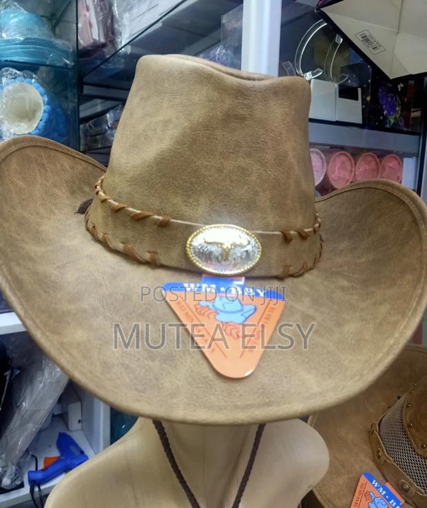 Buffalo Head Khaki Leather Cowboy Hats - thumbnail 2
