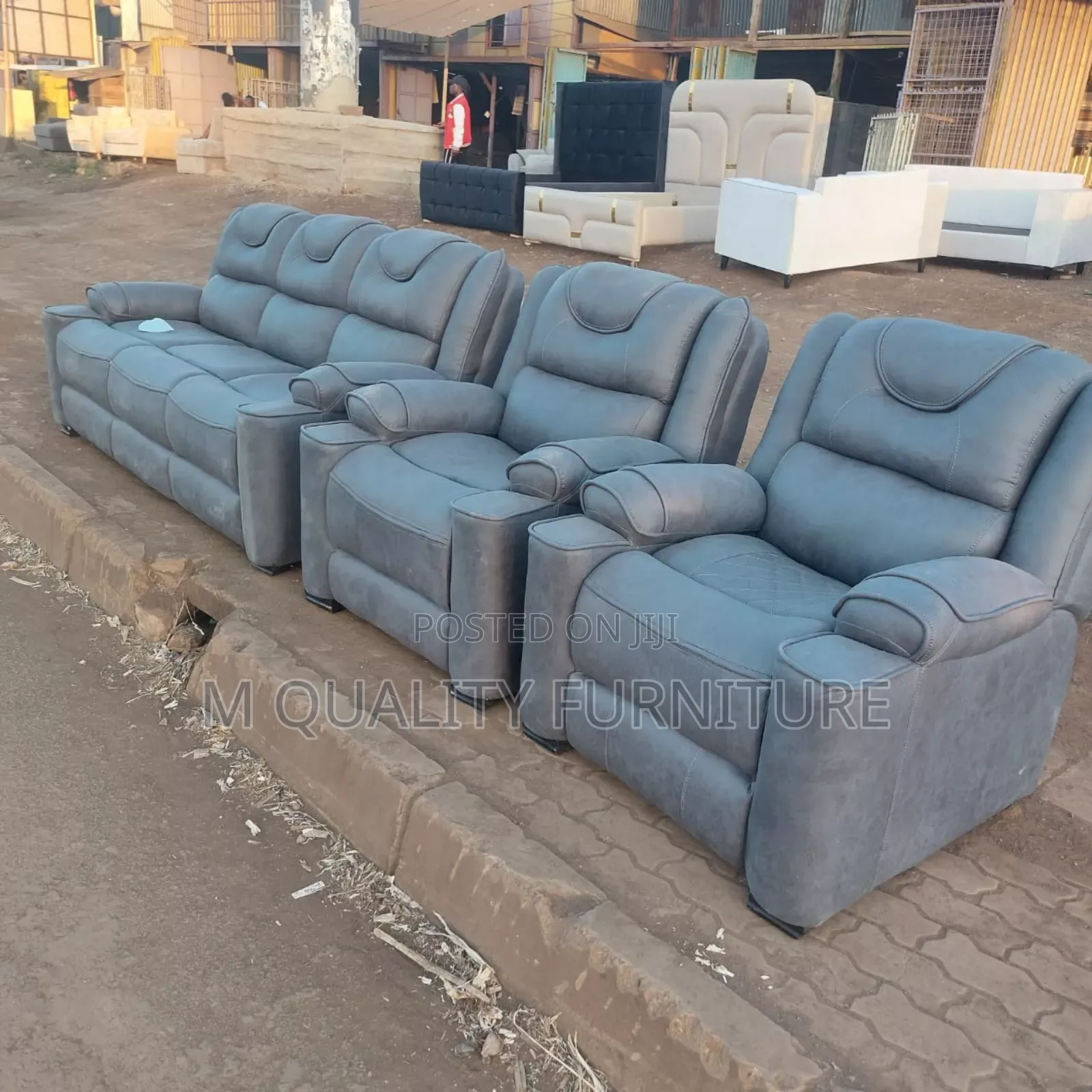 Gray Modernized 5 Seater Semi Recliner Sofa
