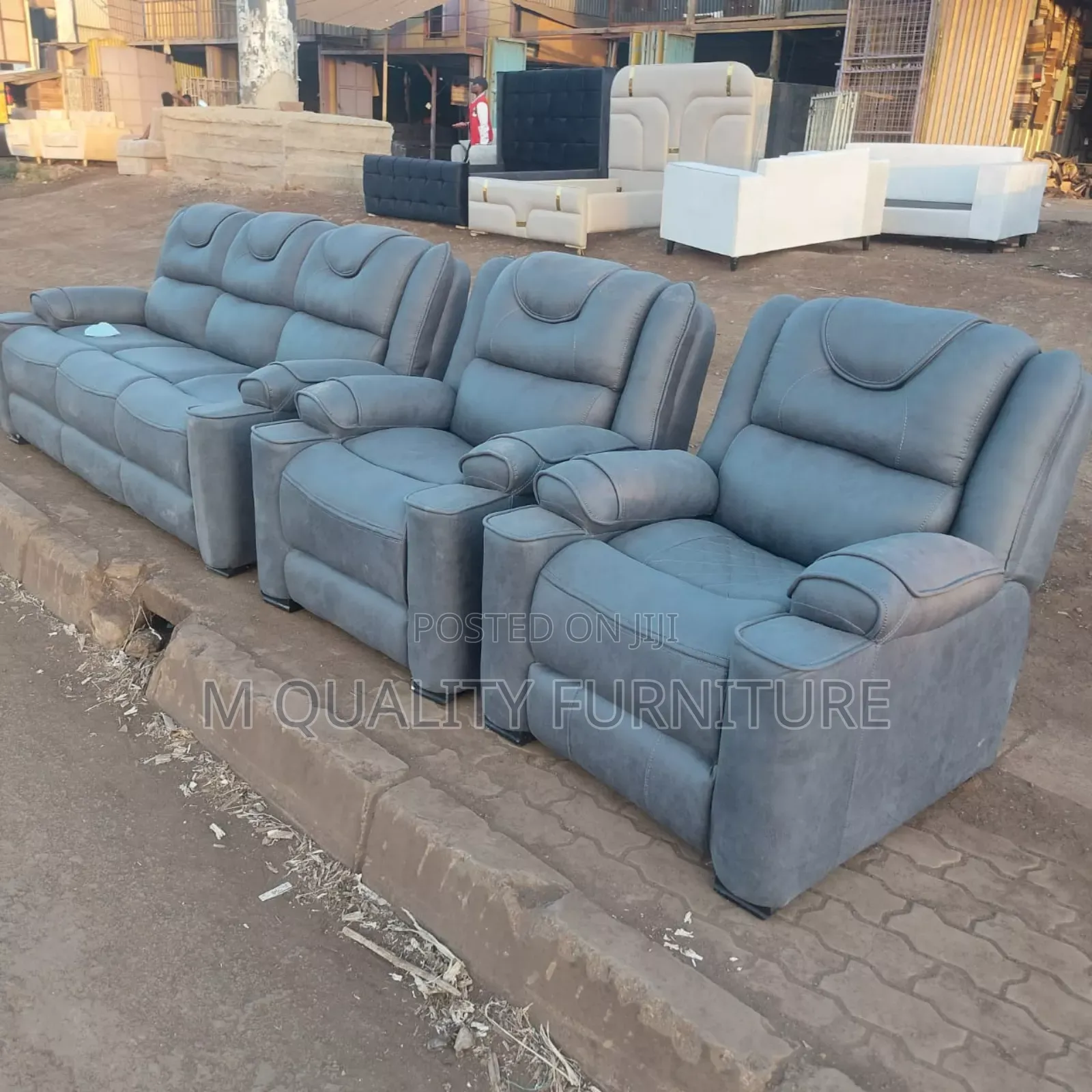 Gray Modernized 5 Seater Semi Recliner Sofa