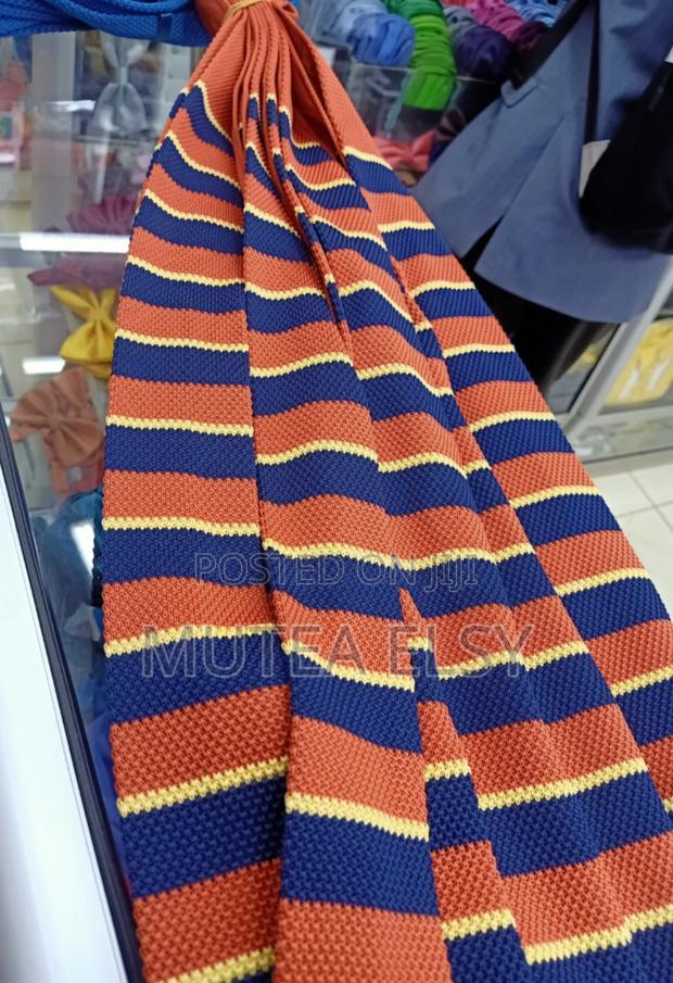 Navyblue,Brawn Yellow Stripped Knitted Ties - main view