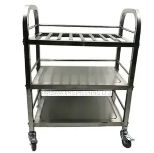 Stainless Steel Modern 3-Tier Food Serving Trolley.