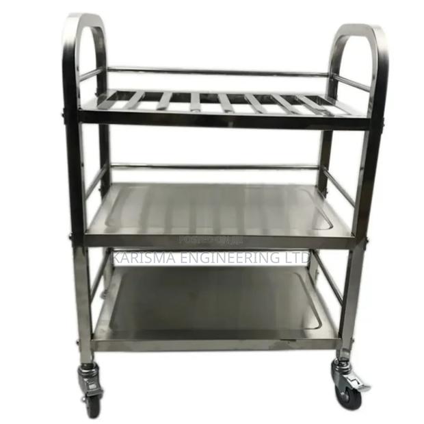 Stainless Steel Modern 3-Tier Food Serving Trolley.