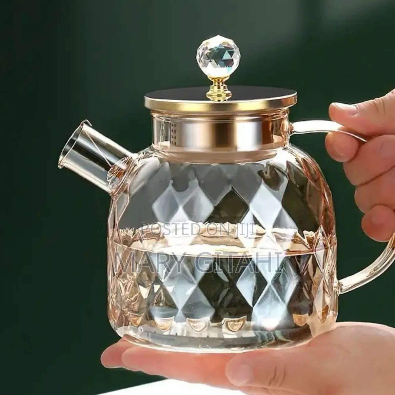 Champagne Color Diamond Texture Surface Glass Kettle-Strong