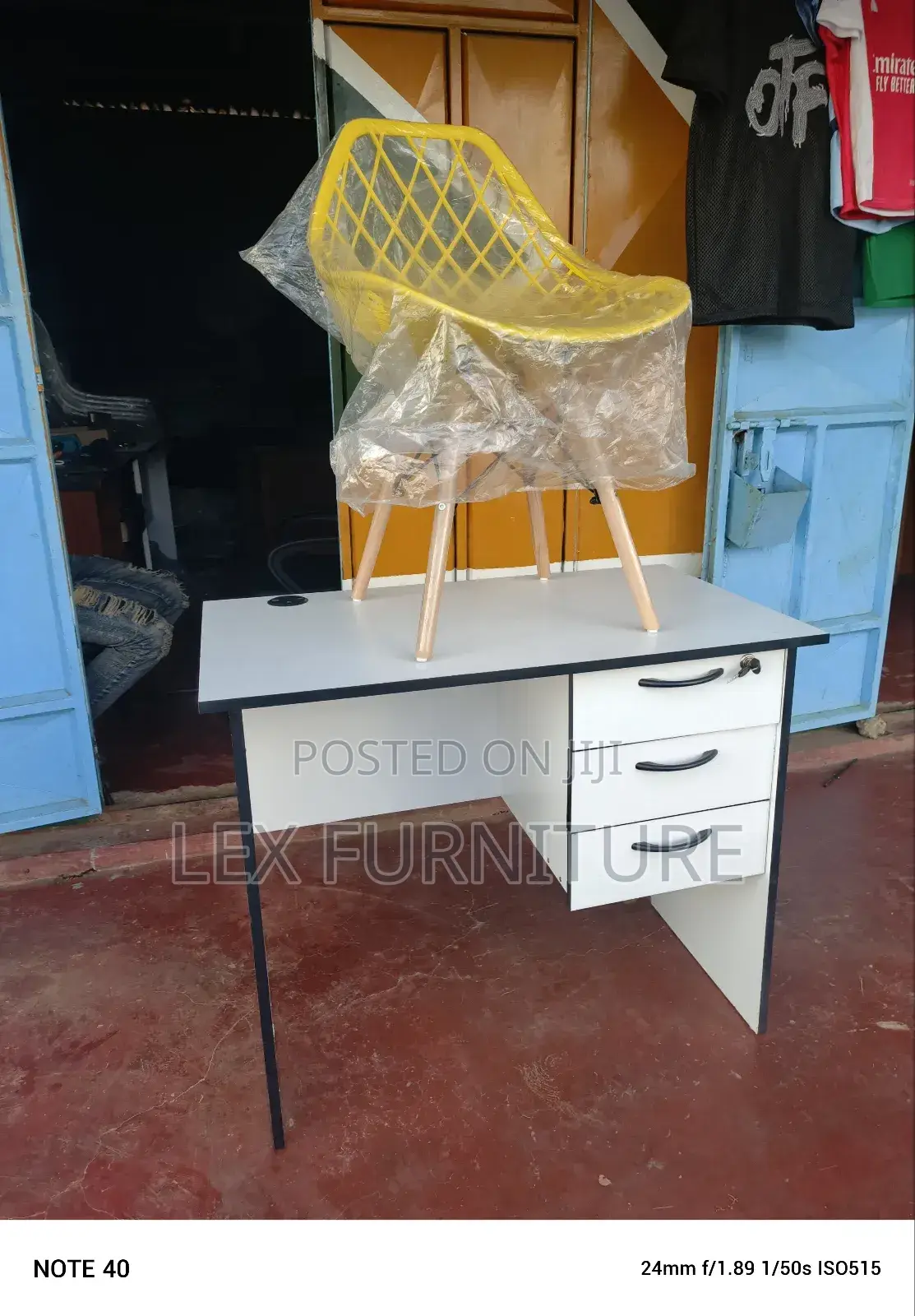 Yellow Mesh Chair and Office Desk