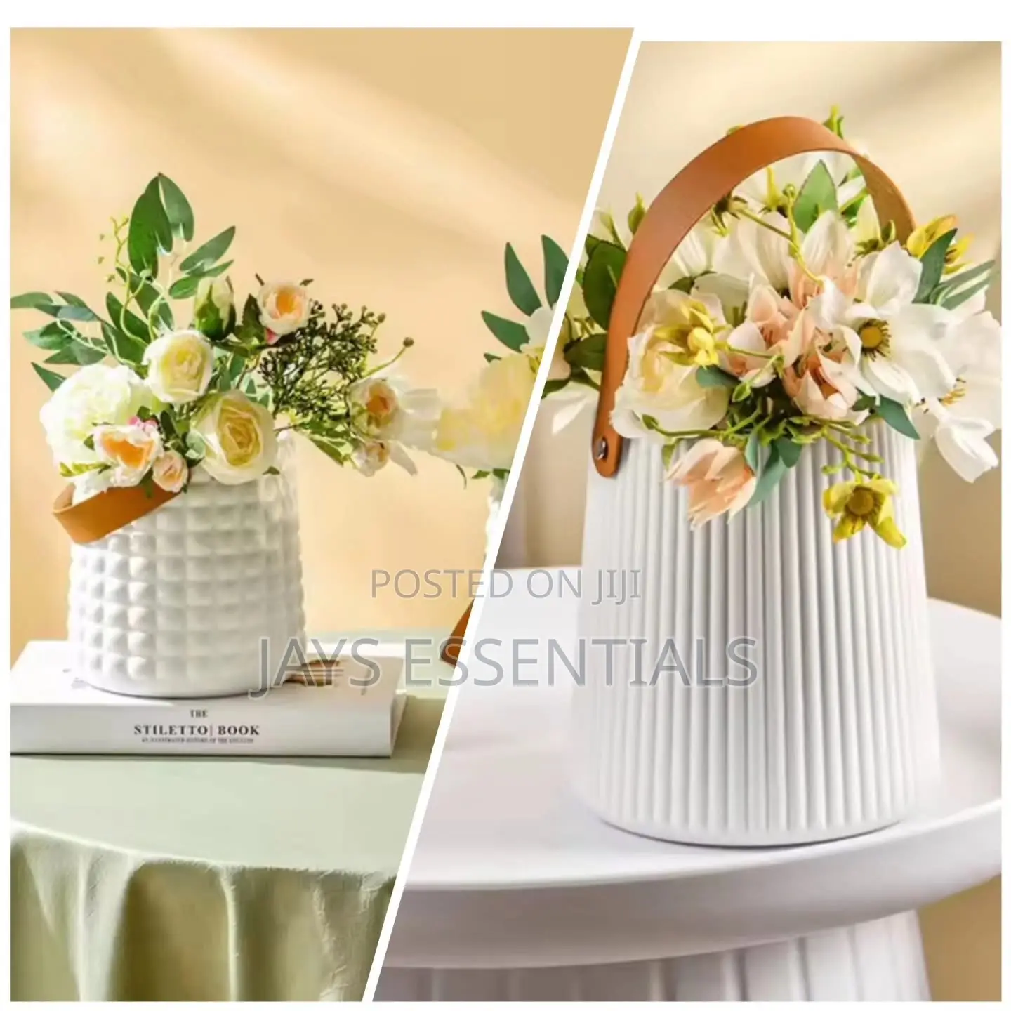 Luxury Flower Pot With Leather Handle