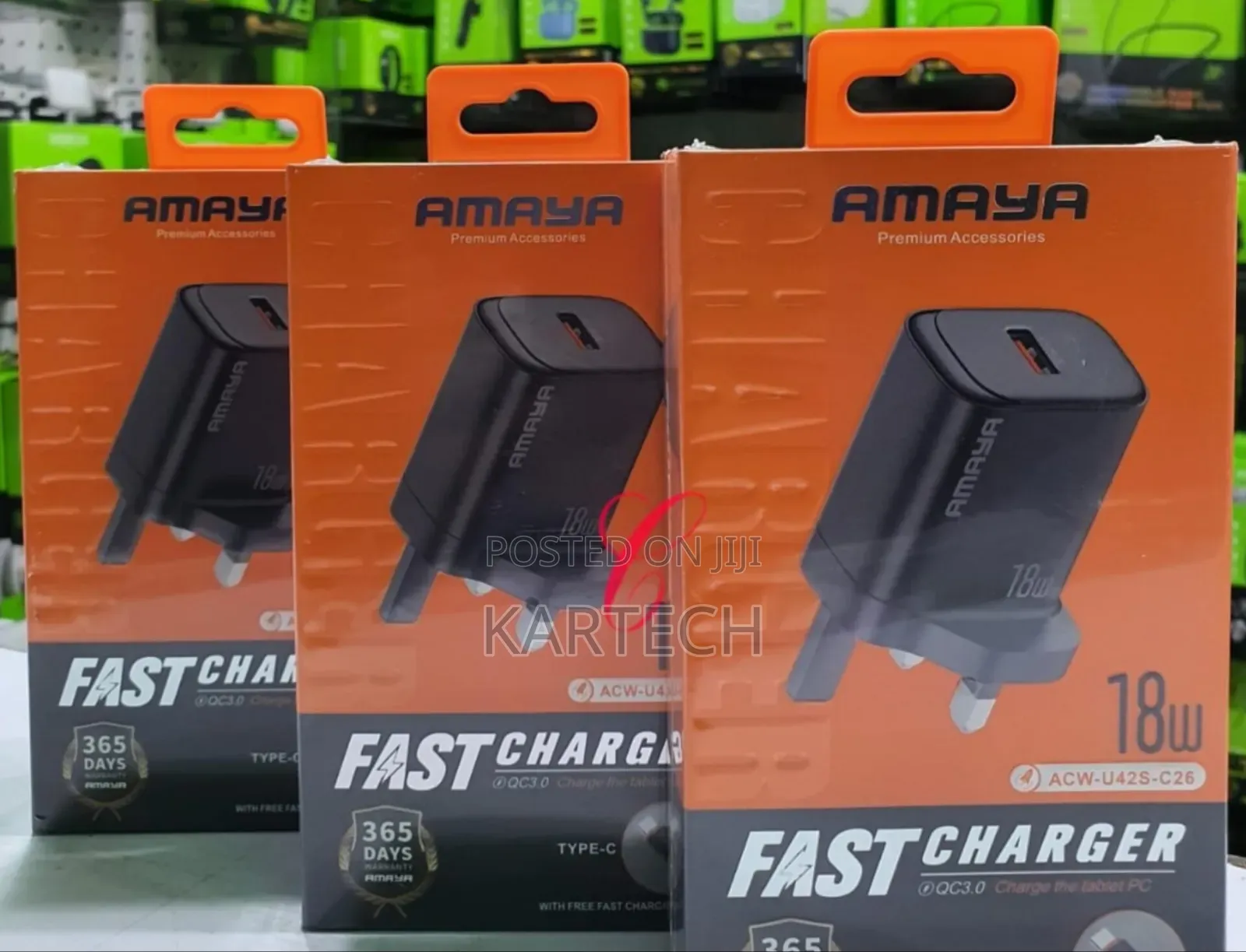 Amaya ACW-U42S-C26 18W Type C Fast Chargers With Cable
