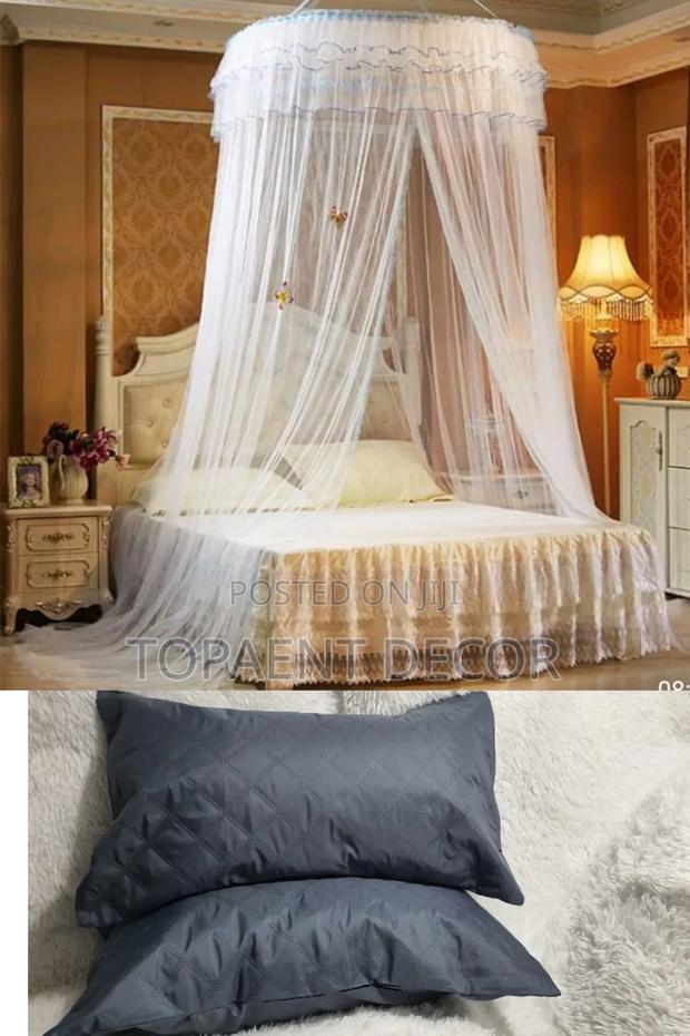 Round Mosquito Net and Grey Pillow Protectors - main view