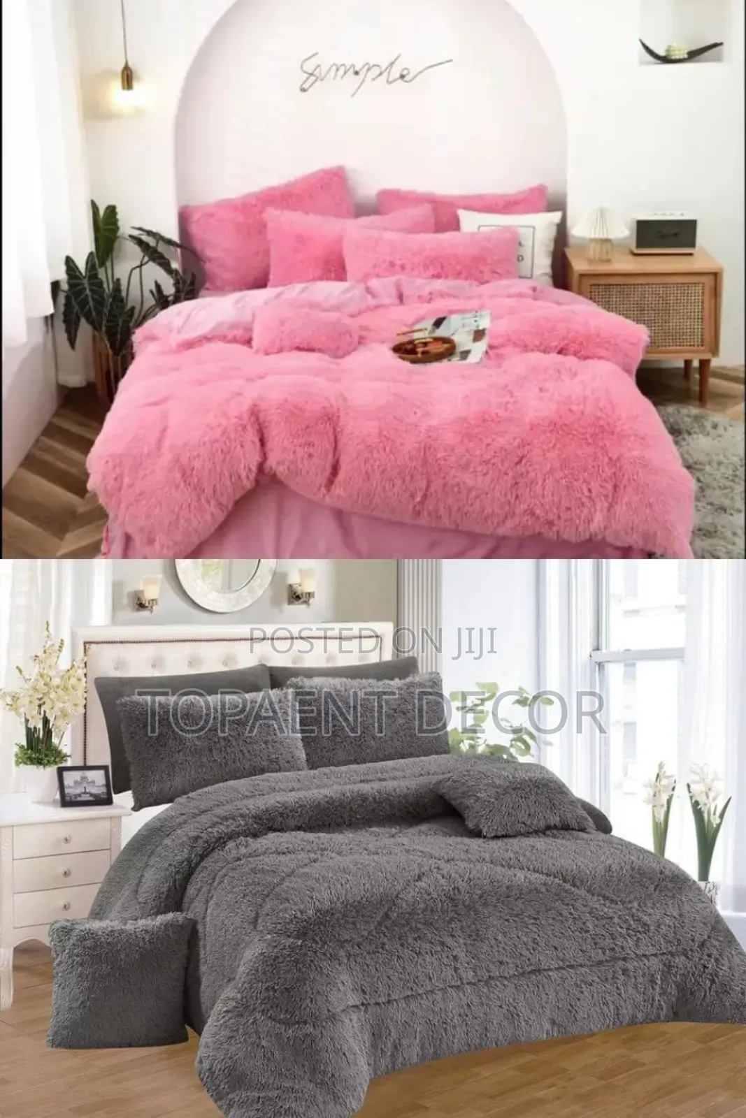 Pink and Light Grey Fluffy Warm Duvets