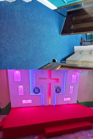 Blue Living Room and Red Church Pulpit Wall to Wall Carpets