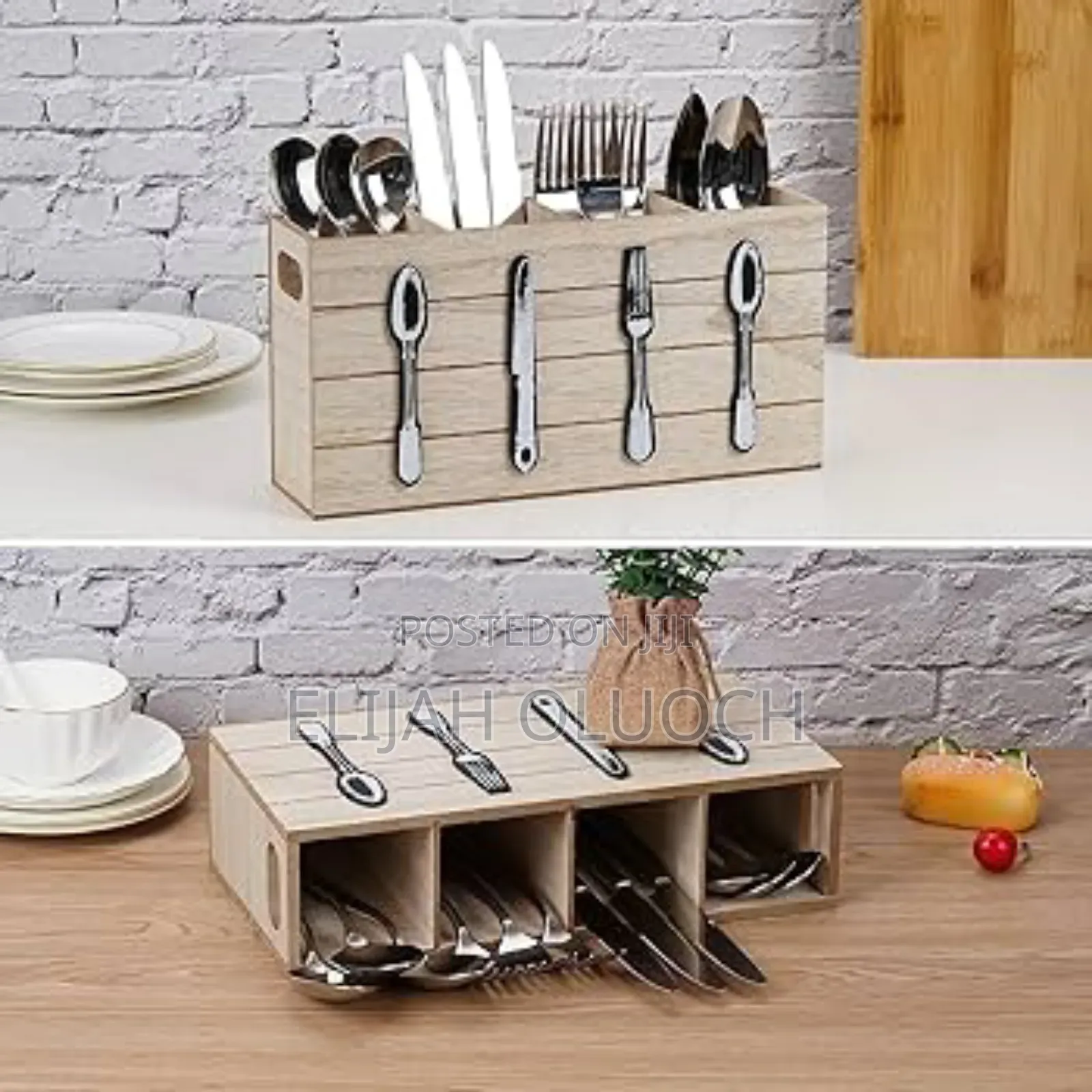 *Wooden 30x8x15cm 4 Compartment Cutlery Box Organizer