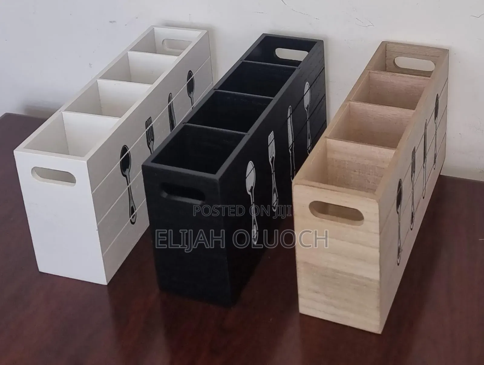 *Wooden 30x8x15cm 4 Compartment Cutlery Box Organizer