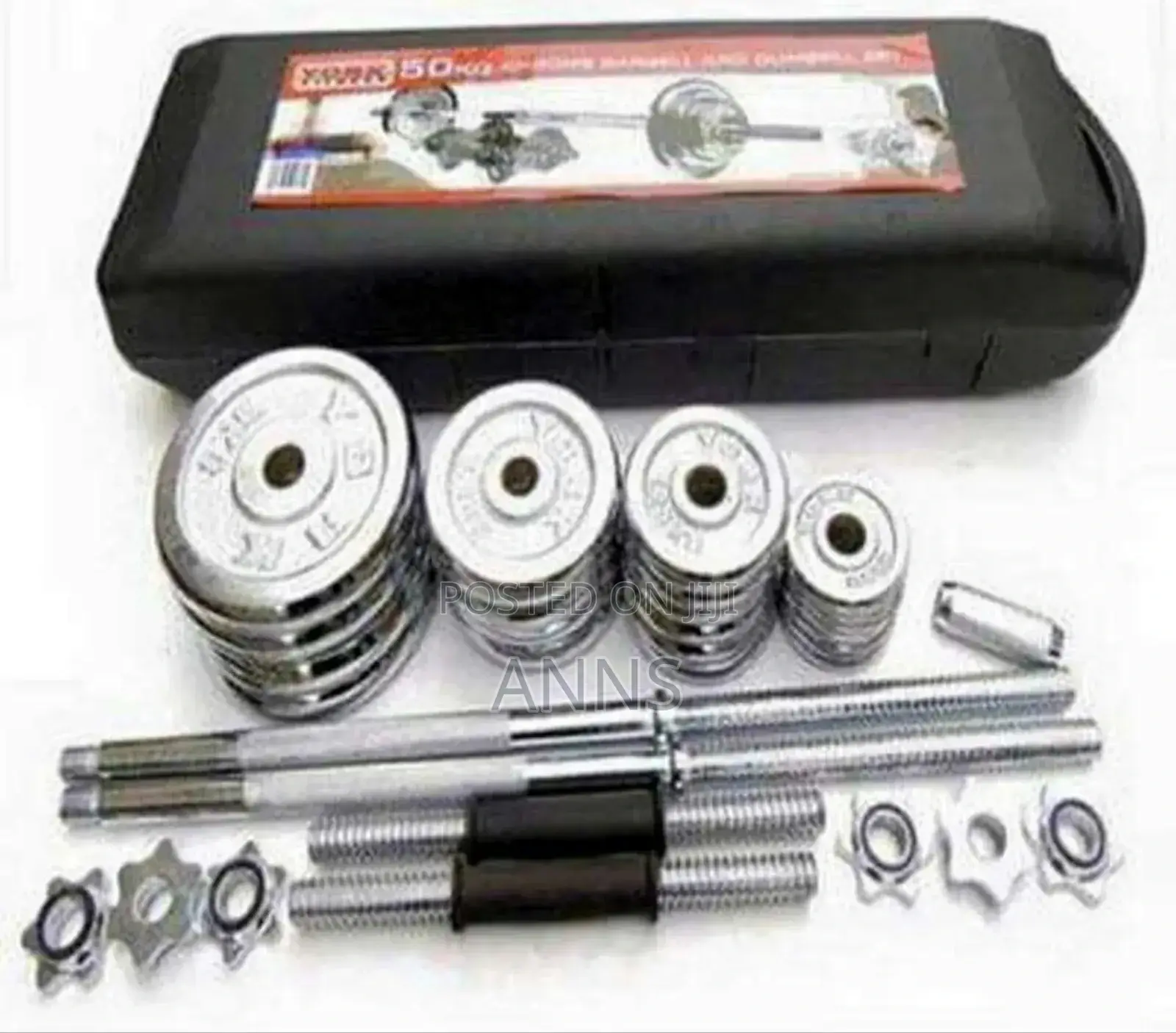 50kgs Adjustable Dumbells Set With Burbell ~ Chrome