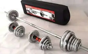Chrome 50kgs Dumbells With Long Bar~ Burbell