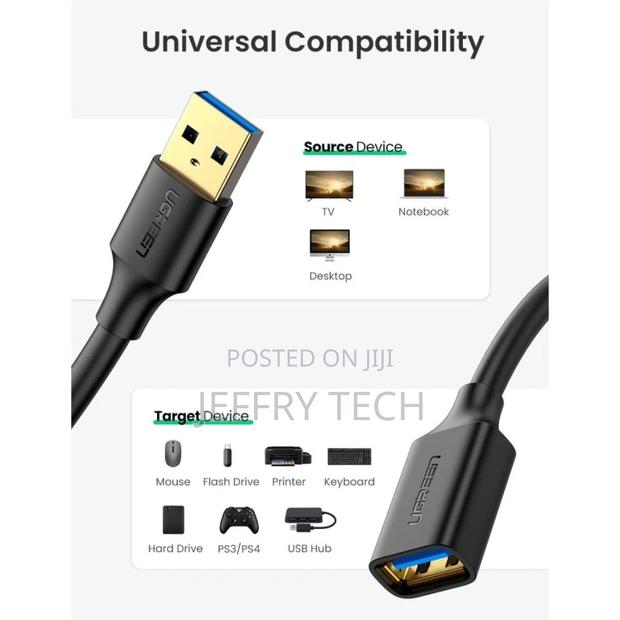 Ugreen Usb3.0 Extension Male Cable 3M (Black) Modeal -30127 - thumbnail 4