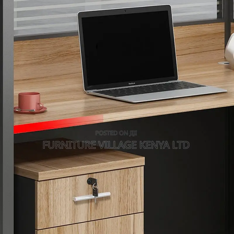 Office Tables; 4-Way Office Workstation in Brown Color